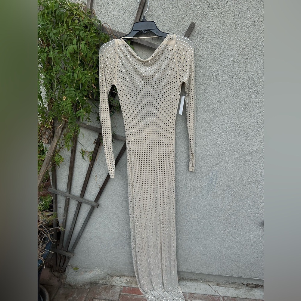 Naked Wardrobe CRYSTAL OPEN BACK GOWN in Bone New with Tags! - Picture 5 of 10